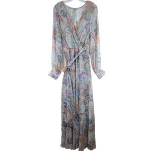 Spy Zone Exchange Maxi Dress Sheer Top Lined Skirt Long Sleeve Paisley Large